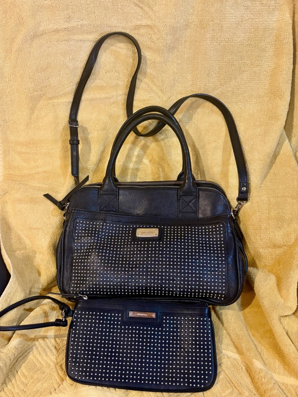 Nine West Black Studded Women's Convertible Bag w/Matching small bag
